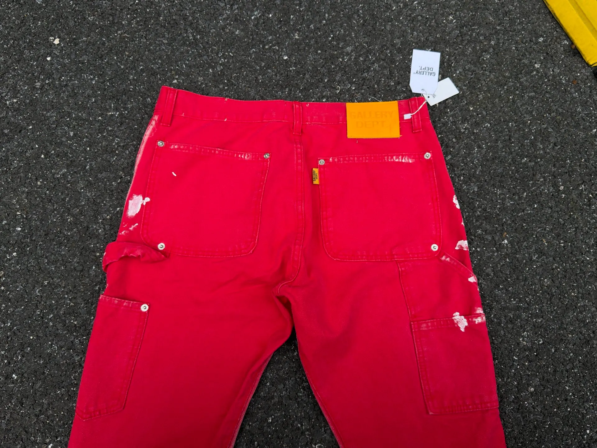 P260💰GA06 GALLERY DEPT. Spliced ​​patches, splashed ink denim flared jeans, washed, distressed, spliced ​​jeans, logging micro-flared jeans, same style for men and women Color: red Code number: 28 30 32 34 36